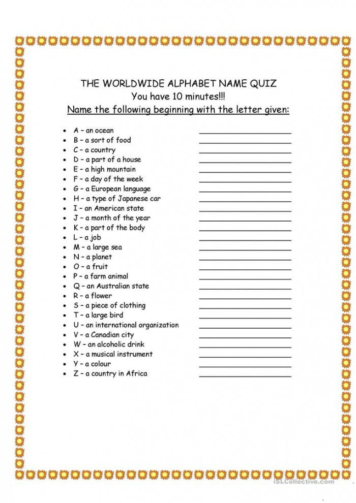 Worldwide Alphabet Quiz