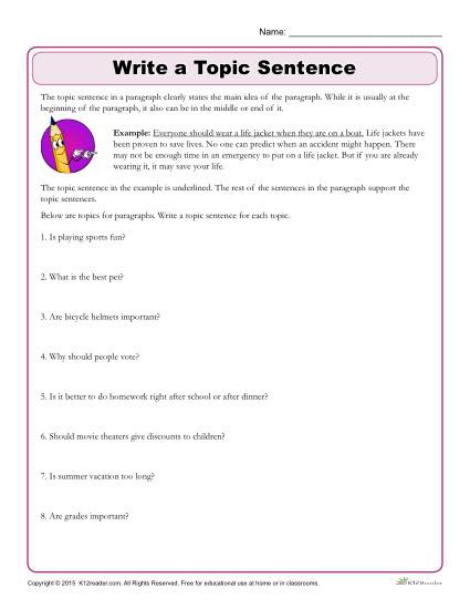 Write The Topic Sentence