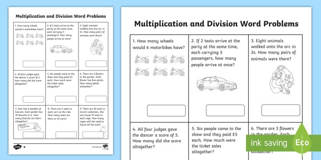 Year  Multiplication And Division Word Problems X  X  X
