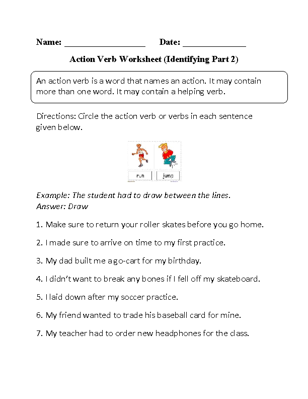 Action Verbs 3rd Grade Worksheet