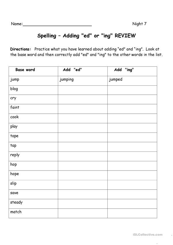 Add Ing To Verbs Worksheets