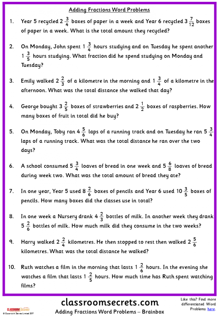 Fraction Word Problems: #2 Worksheets | 99Worksheets