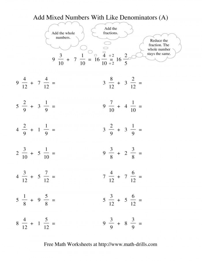 Mixed Fraction Subtraction With Like Denominators No Regrouping Worksheets 99Worksheets