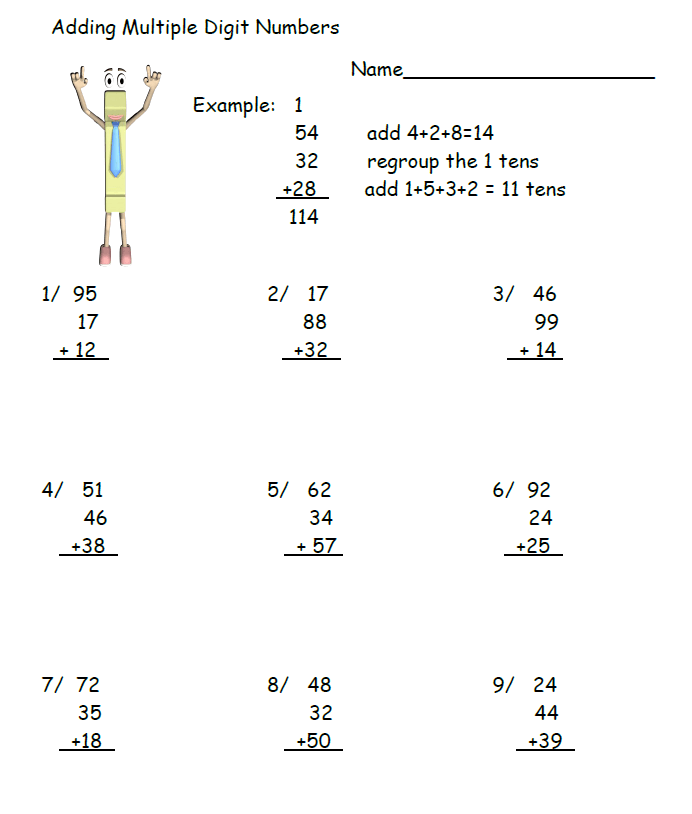 Adding Multiple Numbers Worksheet