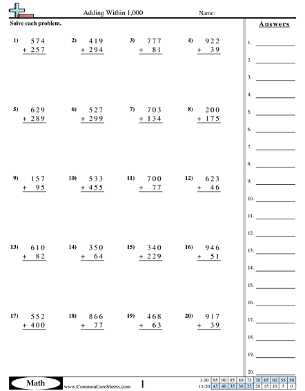 Addition Within 1000 Check-In Worksheets | 99Worksheets