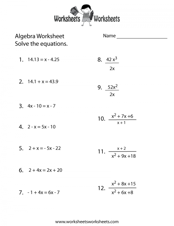 algebra homework sheets