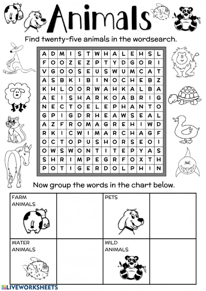 Word Search: Animal Worksheets | 99Worksheets