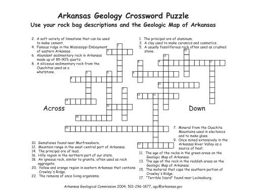 Arkansas Geology Crossword Puzzle Use Your Rock Bag