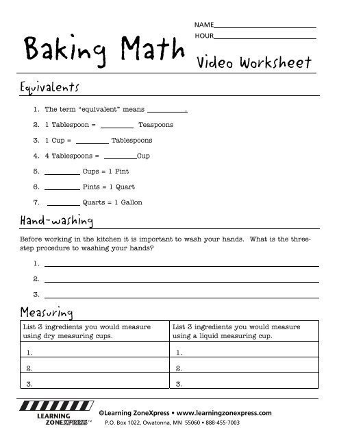 Baking Math Worksheets