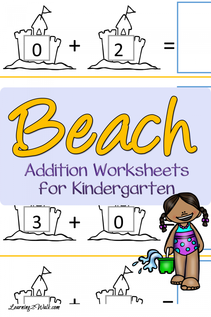 Beach Addition Worksheets For Kindergarten