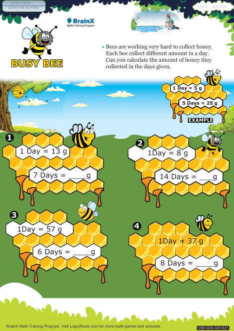 Busy Bees Math Worksheet For Grade
