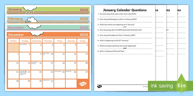 Calendar  Worksheets Teacher Made
