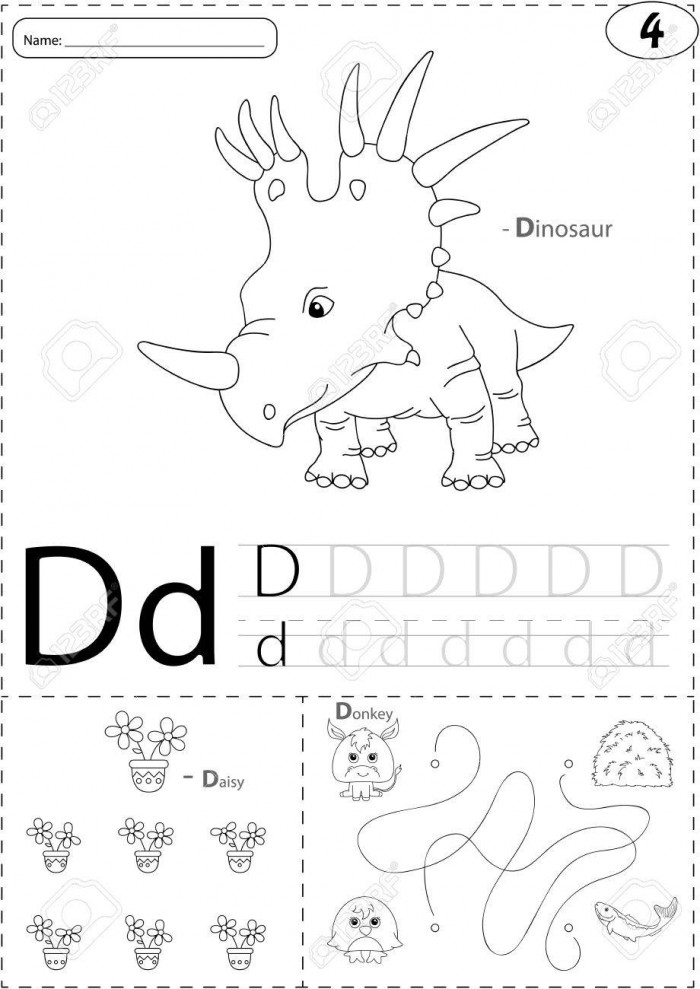 Cartoon Dinosaur  Daisy And Donkey Alphabet Tracing Worksheet