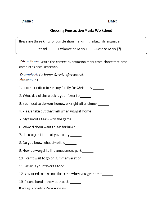 Choosing Punctuation Marks Worksheet With Images