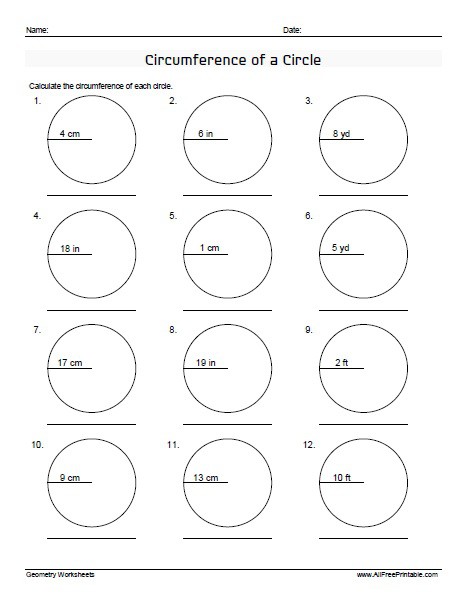Circumference Of A Circle Worksheets