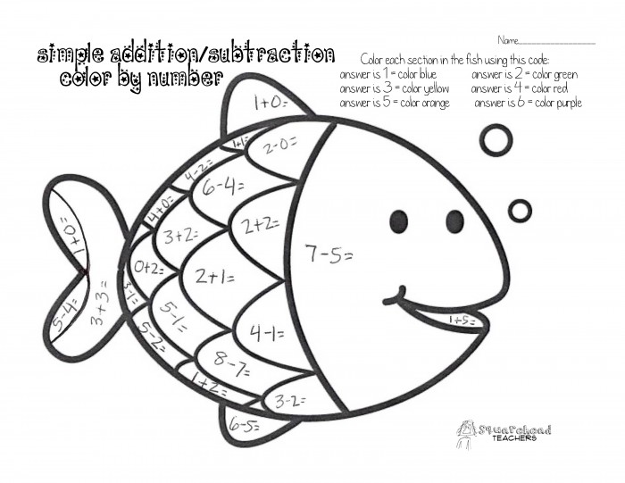 Color By Number Simple Addition   Subtraction