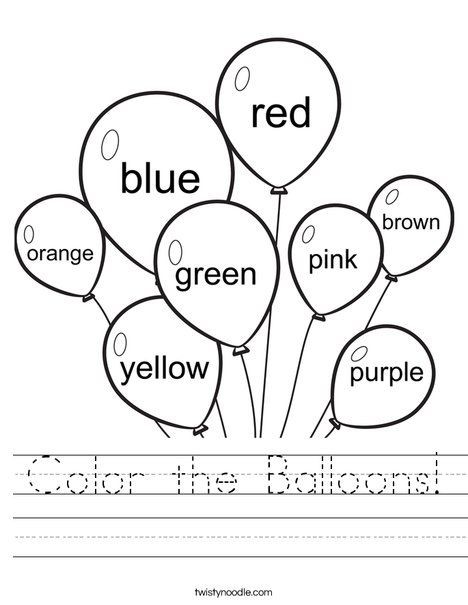 Color The Balloons Worksheet From Twistynoodlecom With Images