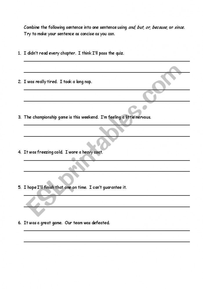 Combining Sentences With Coordinating Conjunctions Worksheets Pdf