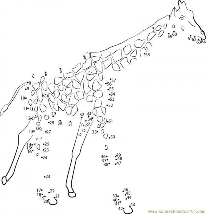 Connect The Dots Big Animal Giraffe Worksheet  Dot To Dots Page