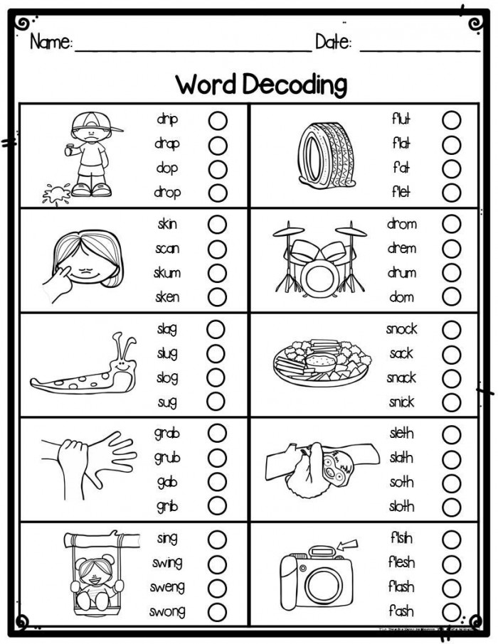 Consonant Blends Word Decoding Worksheets   Assessments