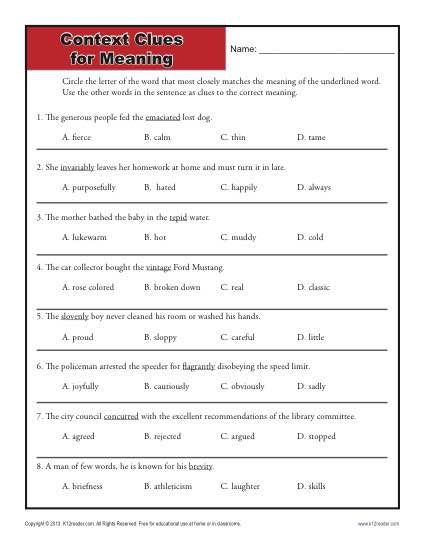 Context Clues For Meaning