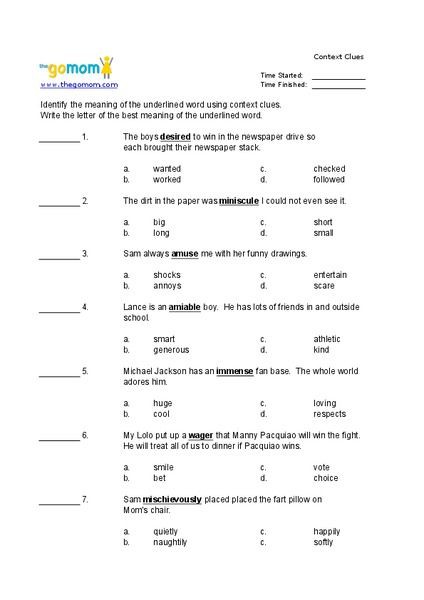 Context Clues Worksheet For Rd