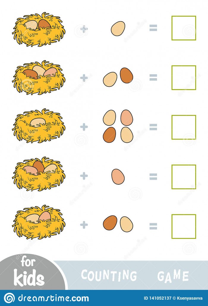 Counting Game For Preschool Children Addition Worksheet  Birds