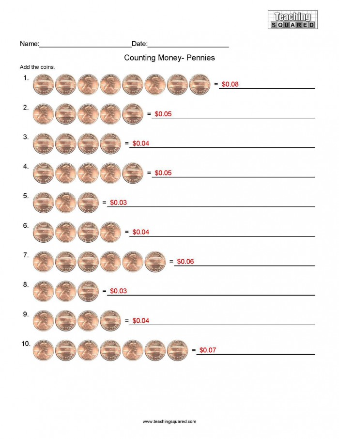 Counting Pennies Worksheets | 99Worksheets