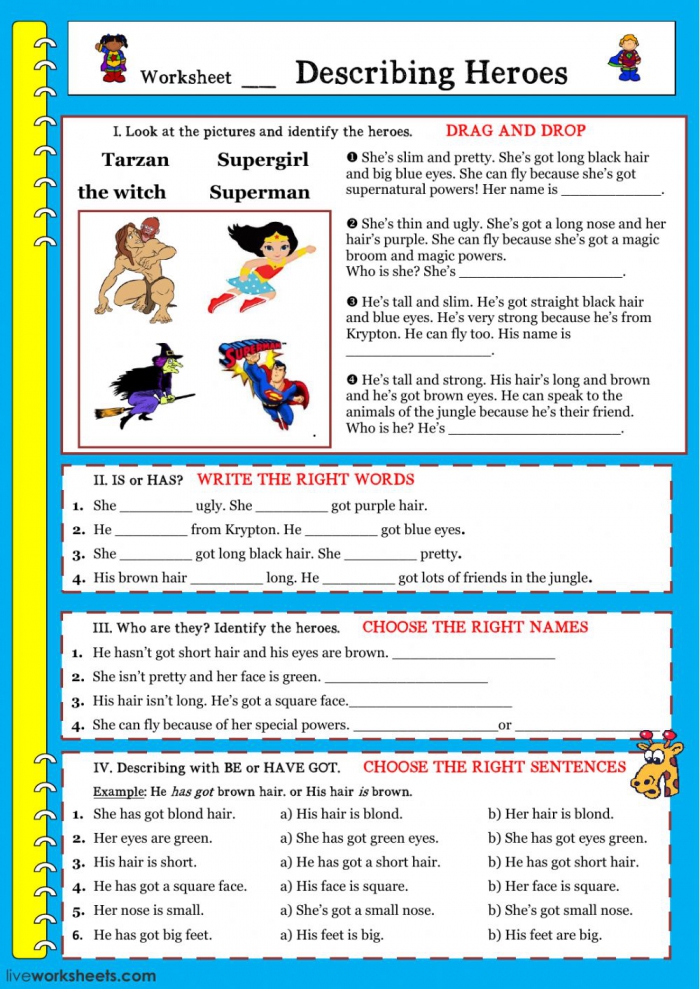 adjectives to describe a hero worksheets 99worksheets