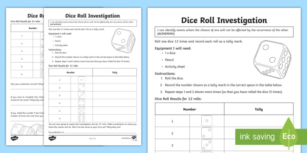 Dice Roll Investigation Worksheet  Worksheet Teacher Made