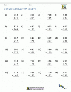 digit subtraction worksheets 9