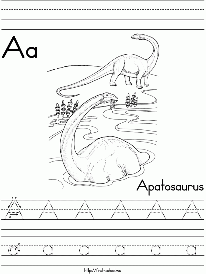 Dinosaur Alphabet Coloring Pages And Handwriting Practice With
