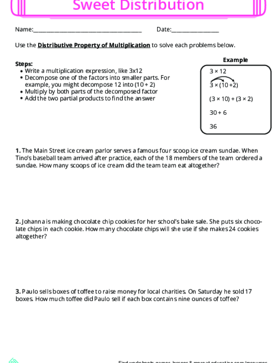 Distributive Property Worksheet Pdf