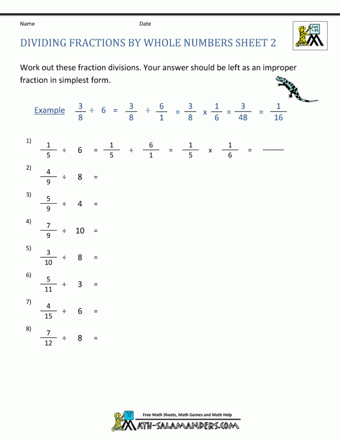 dividing fractions with whole numbers worksheets 99worksheets