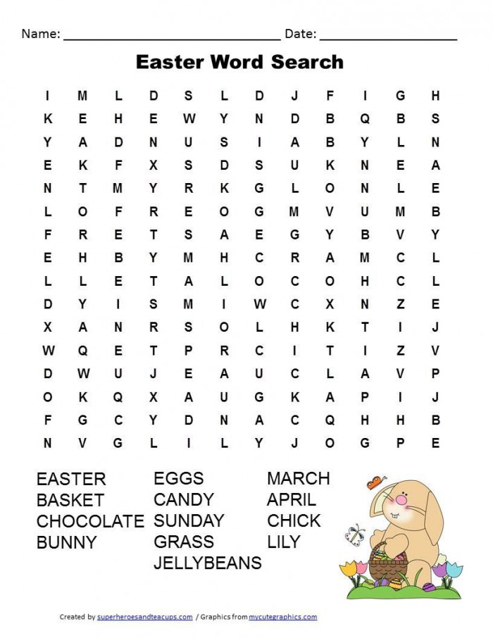 Hard Easter Word Search Free Printable