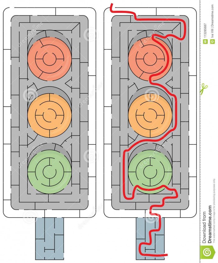 Easy Traffic Light Maze Stock Vector Illustration Of Worksheet