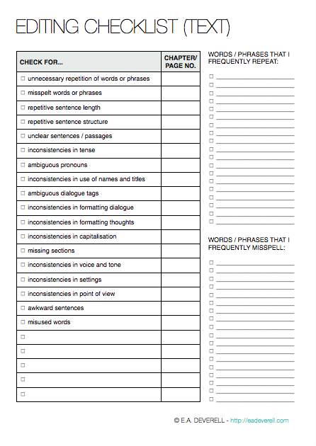 Editing Checklist Worksheets | 99Worksheets