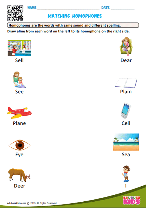 English Match Homophones Worksheets For The Kids Of Grade With