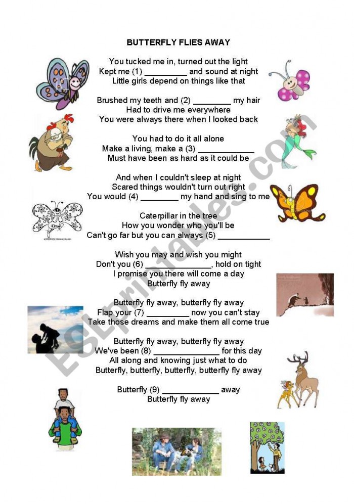 English Worksheets Butterfly Fly Away