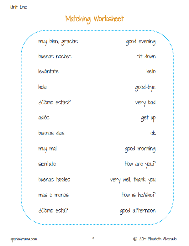 Saying Hello In Spanish Worksheets | 99Worksheets