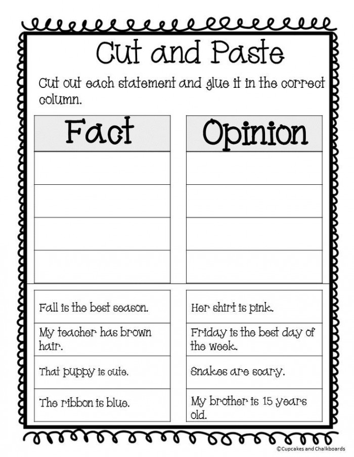 Fact And Opinion Worksheets And Posters