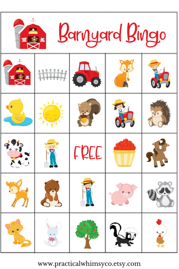 Farm Animal Birthday Party Game  Barnyard Bingo Cards For First