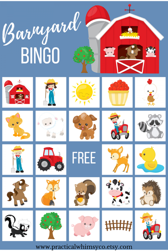 Farm Animal Birthday Party Game  Barnyard Bingo Cards For First