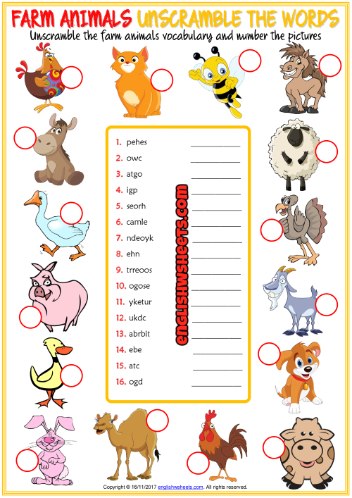 Farm Animal Vocabulary Worksheets | 99Worksheets