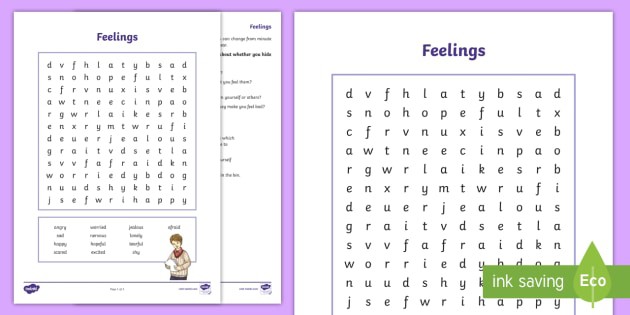 Feelings Word Search And Worksheet  Worksheet