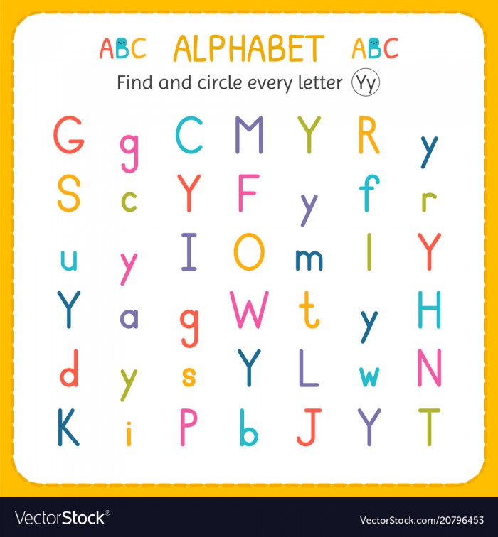 Find And Circle Every Letter Y Worksheet For Vector Image