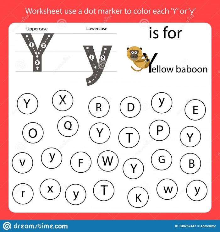 Find The Letter Worksheet Use A Dot Marker To Color Each Y Stock