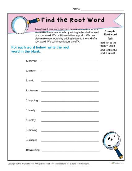 Find The Root Word Worksheet For St Grade