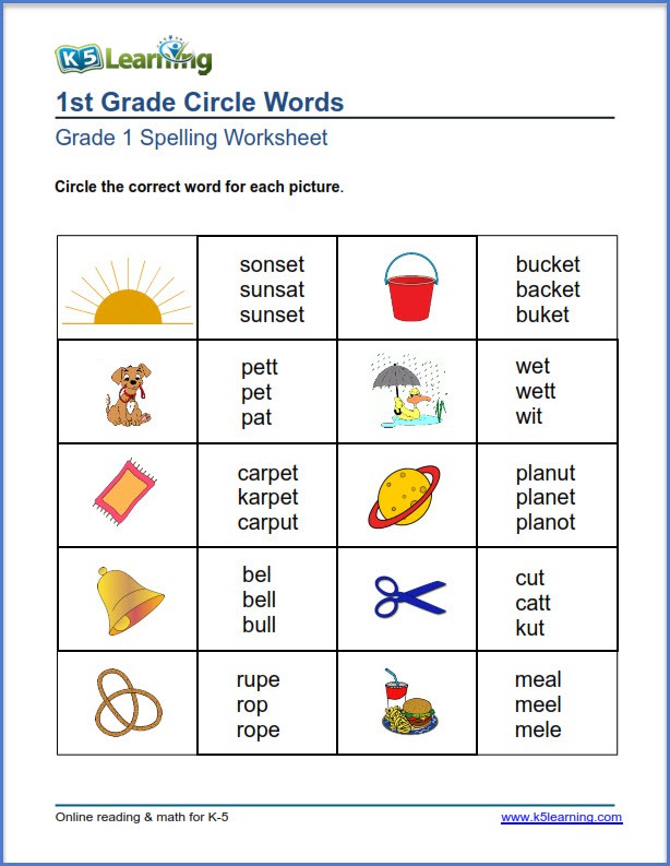 Grade 1 Spelling Worksheets