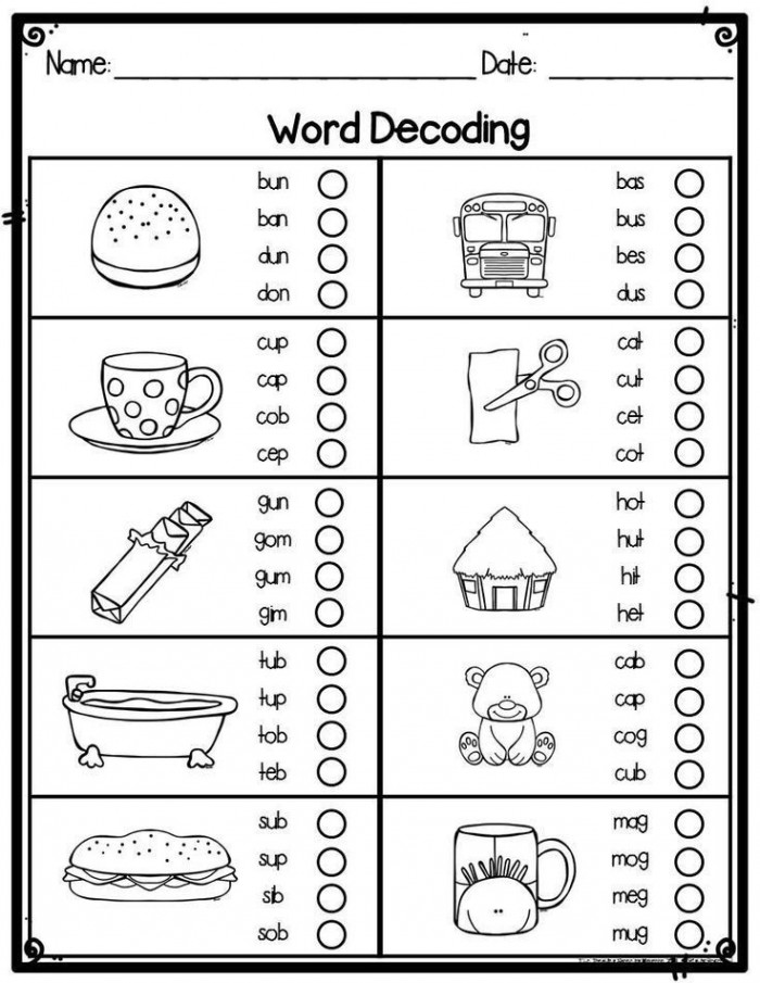 First Grade Word Decoding Practice Worksheets Or Assessments